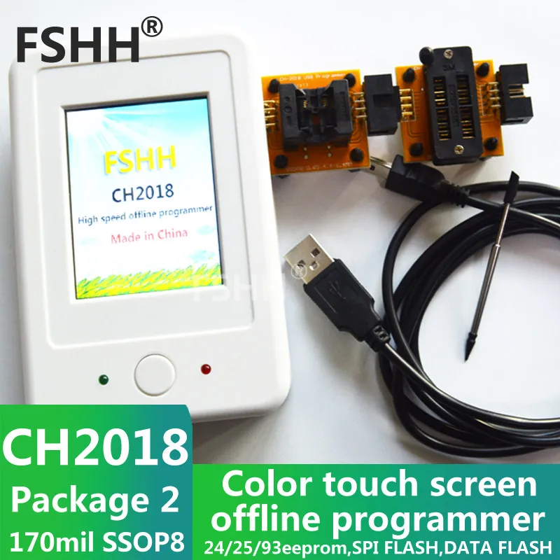 

CH2018 Color screen offline programmer SPI programmer 24/25/93EEPROM DATA SPI FLASH with 170mil SSOP8 socket adapter