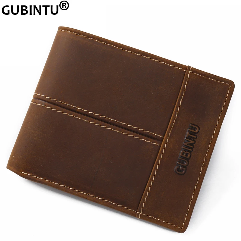 

GUBINTU New Men Crazy Horse Leather Bifold Wallet Vintage Genuine Leather Coin Purse Short Card Holder Zipper Coin Pocket