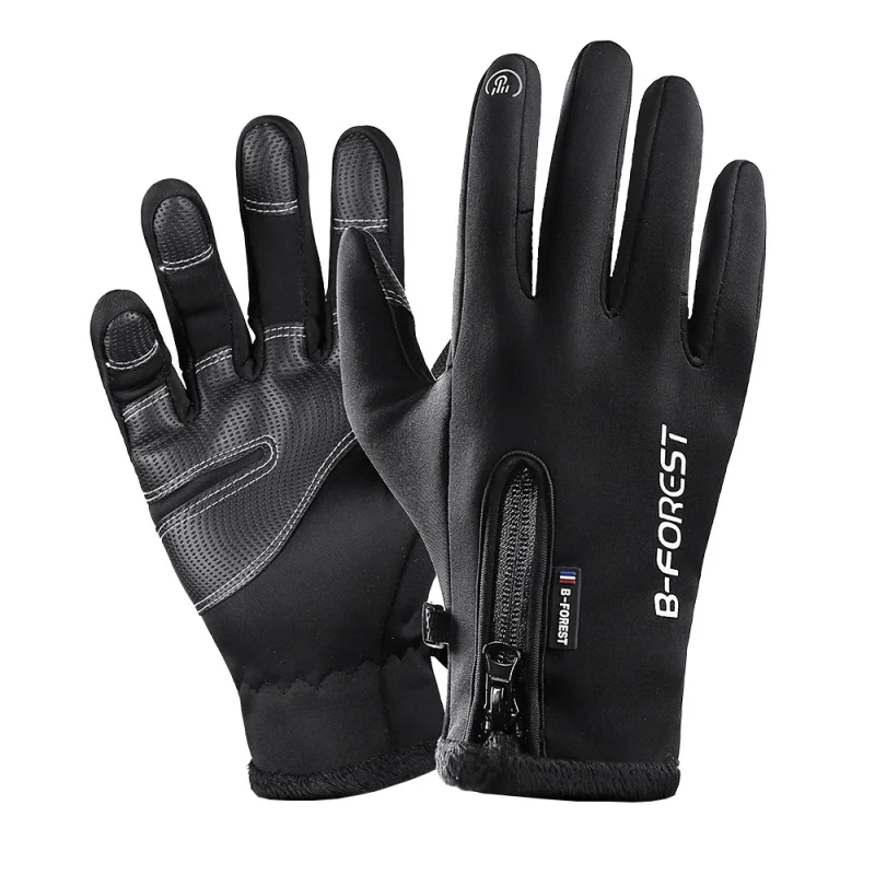 Зимние теплые ветрозащитные теплые велосипедные перчатки с сенсорным экраном, велосипедные перчатки с полным пальцем, противоскользящие флисовые велосипедные перчатки, Новинка