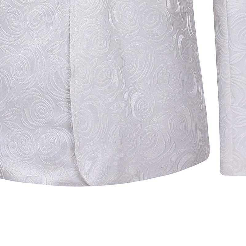Мужской Жаккардовый белый пиджак с розами и зазубринами, стильный смокинг на двух пуговицах, мужские вечерние костюмы на свадьбу, сценический костюм Homme