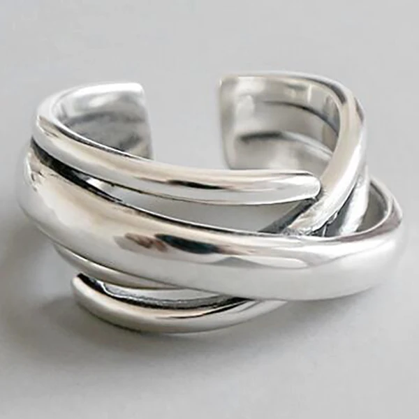 2018 Fashion 925 Sterling Silver Ring Retro Line Twine Design Wide Surface Band Popular Unique Jewelry for Women 