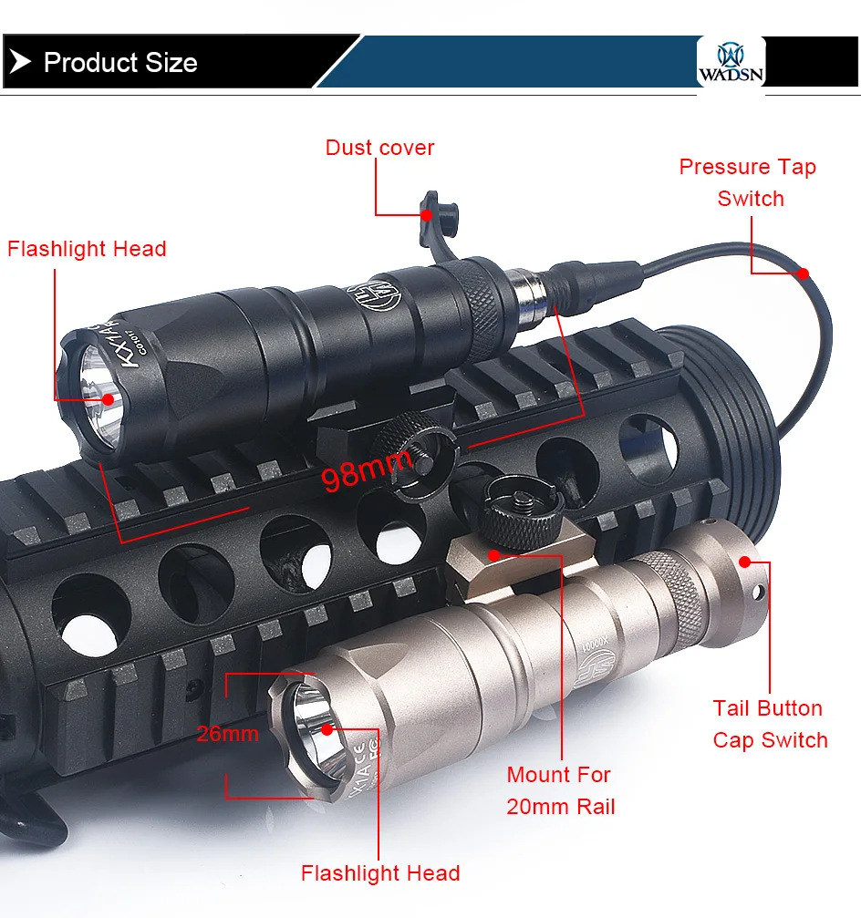 WADSN Тактический M300 M300B мини-Скаут свет наружный винтовка охотничий фонарик 400 люмен оружие свет светодиодный фонарь подходит 20 мм рельс