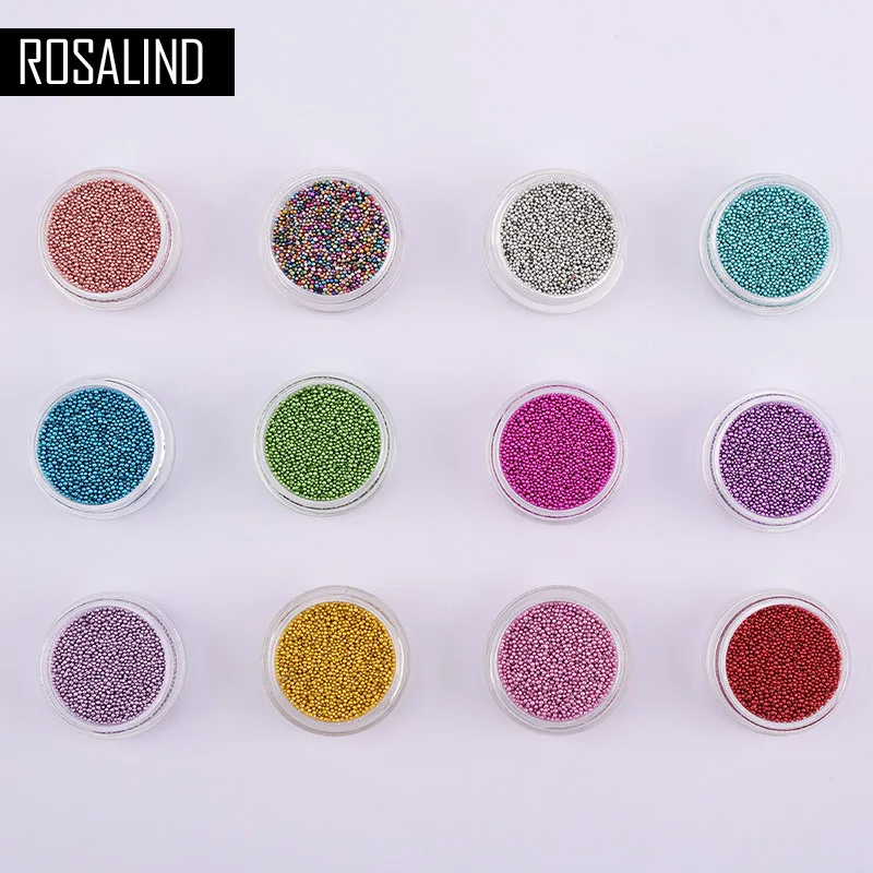 

ROSALIND 12 Colors Mini Bean Fashion Nail Art Micro Caviar Beads Pearl Decorations Tips 3D UV Gel Acrylic Nail Tools