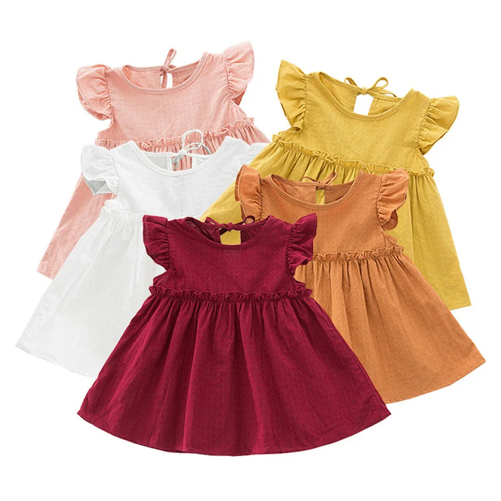 

5Colors Toddler Girls Summer 2019 Dress Casual Solid Ruffle Kids Dresses For Girls Children Dress Baby Girl Clothing Sundress