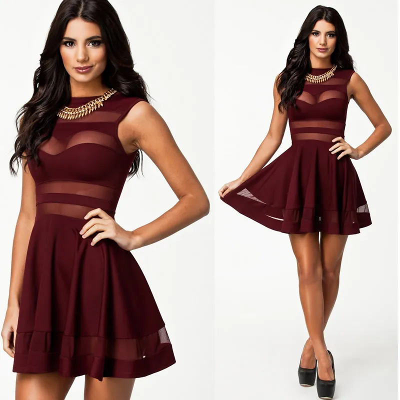 Платье-качели Maroon черное синее розовое прозрачное Сетчатое сексуальное весеннее
