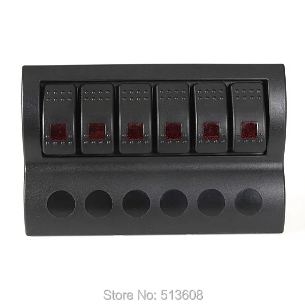 

New Waterproof Black 6 Gang Marine Boat Caravan Red LED Rocker Switch Panel