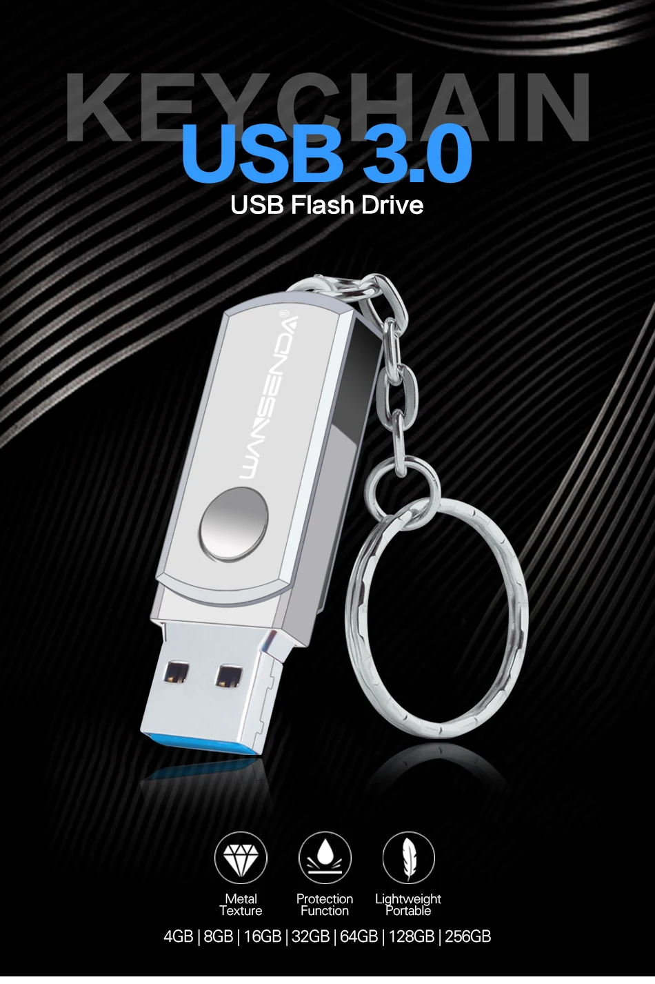 Новинка WANSENDA Usb 3,0 брелок USB флеш-накопитель вращающийся флеш-накопитель 8 ГБ 16 ГБ 32 ГБ 64 Гб 128 ГБ 256 ГБ Флешка USB карта памяти