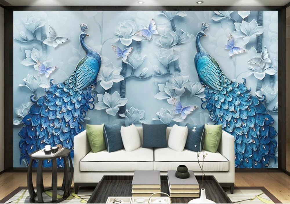 カスタム 3d 壁画壁紙背景の油絵クロスステッチキットの壁画壁壁紙風景壁用 Peacock Mural 3d Muralcustom 3d Mural Wallpaper Aliexpress