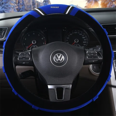 Теплая крышка рулевого колеса автомобиля оплетка на рулевом колесе мех короткая плюшевая Зимняя мода дизайн Удобная рука чувствовать себя - Название цвета: Синий