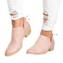 

New 2018 Autumn Winter Boots Buckle Black Women Shoes Square Heel Ankle Boots For Women Pointed Toe Shoes Woman Botas Mujer