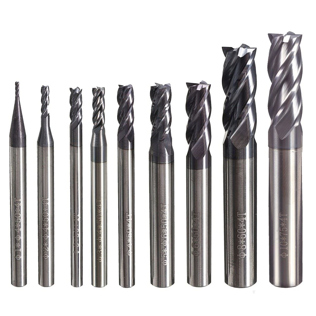 8Pc Tungsten Carbide End Mill 4 Flute HRC50 60MM Length Straight Shank Durable