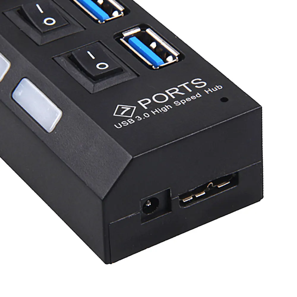Высокое качество USB 3,0 концентратор 4 порта скорость 5 Гбит/с адаптер питания для ПК ноутбук с включения/выключения Черный