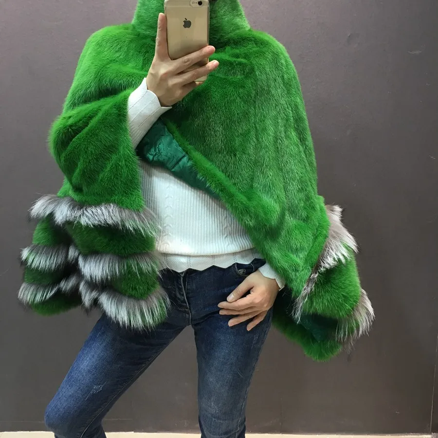 100% natural mink fur poncho with fox fur sleeve (6)