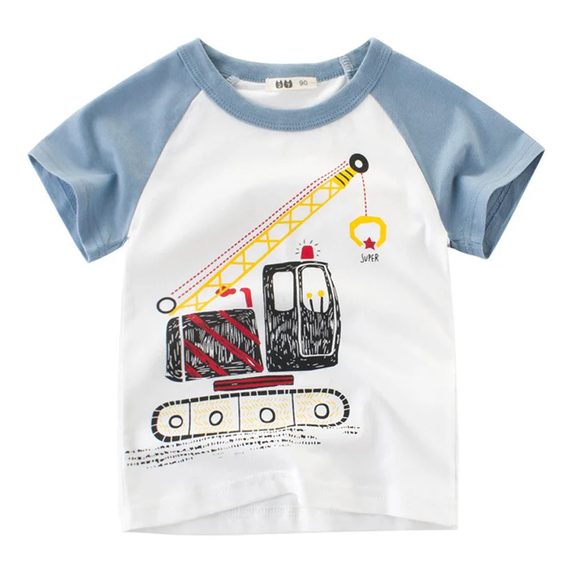 Boys T Shirt Cartoon Car Print Cotton Tops Tees T Shirt for Girls Summer Baby Kids Children Outwear Clothes 2-7 Year