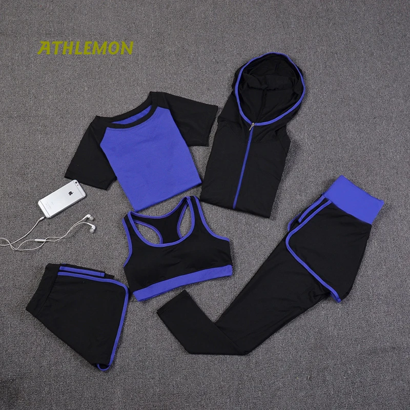Women Yoga Fitness Sports Sets Gym Workout Sportswear 5pcs/Set