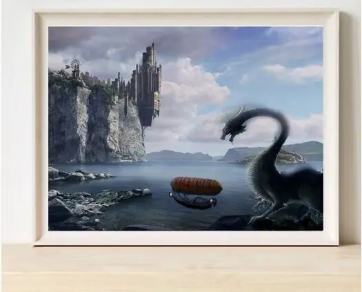 

new DIY 5D Diamond Mosaic Handmade Diamond Painting square Cross Stitch Diamond Embroidery Dragon on the sea needlework