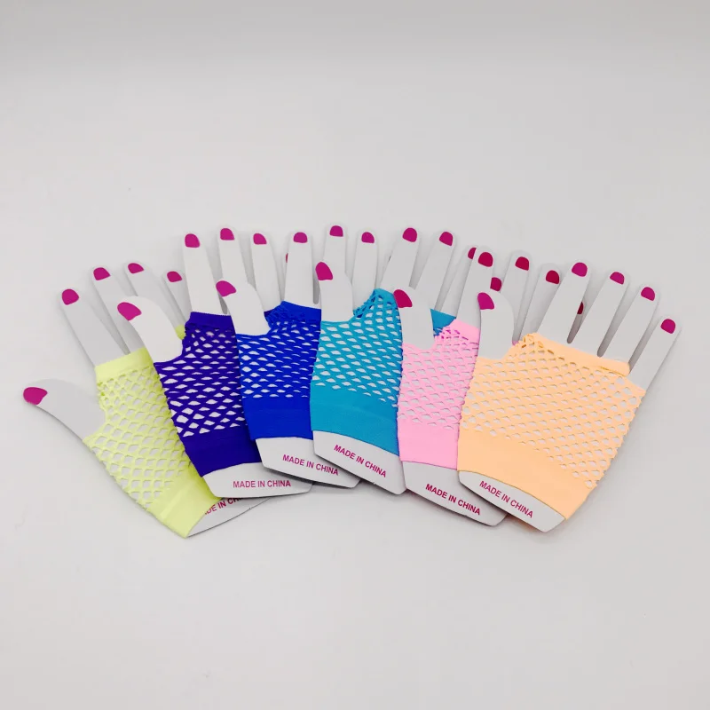 12 пар нейлоновых цветных перчаток без пальцев в сетку для 80-х., женские и девичьи товары для детской вечеринки, Костюмные аксессуары, сувениры