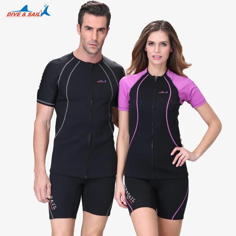 

DIVE&SAIL 1.5MM SCR Neoprene Short Sleeved Lovers Jumpsuit Men Women Wetsuit Snorkeling Dive Wet Suit Winter Swim Warm Surf