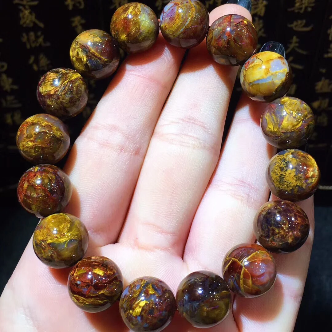 

B36903 13.2mm Natural 100% Namibia Pietersite Bracelets Red Beads Stone Round Bead Bracelets Man Women