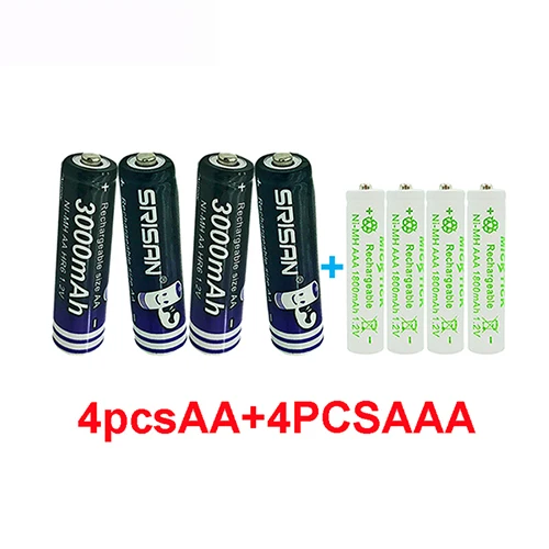 AA 3000mAh 1,2 v Ni-MH аккумуляторные батареи+ AAA 1800mAh 1,2 v аккумуляторные батареи светодиодный игрушечный факел - Цвет: 4AA and 4AAA