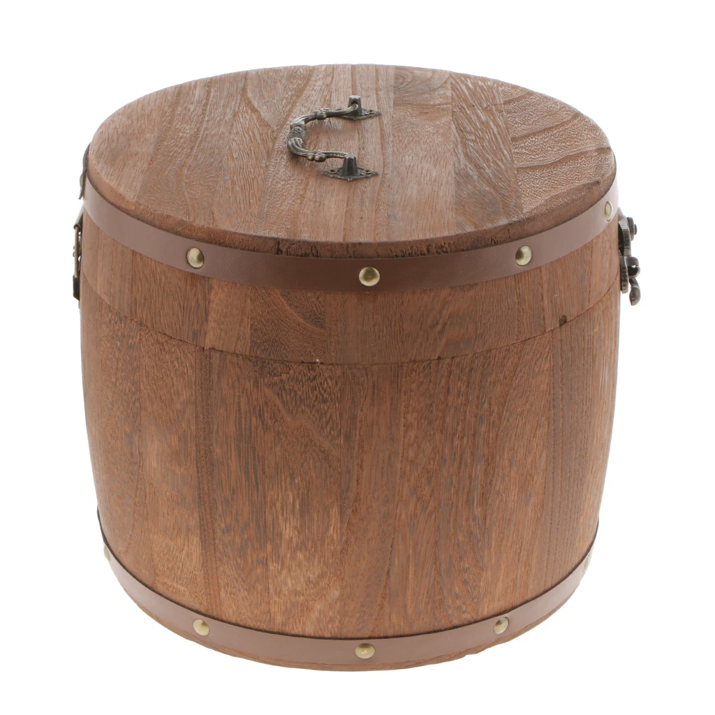 Vintage Big Wood Barrel Tea Caddy Airtight Sealed Tea Leaves Tin Canister Kitchen Food Storage Jar Container