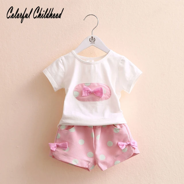 2 8 Yrs Baby Girl Set Summer Fashion New 2PCS T shirt Bow Short sleeve