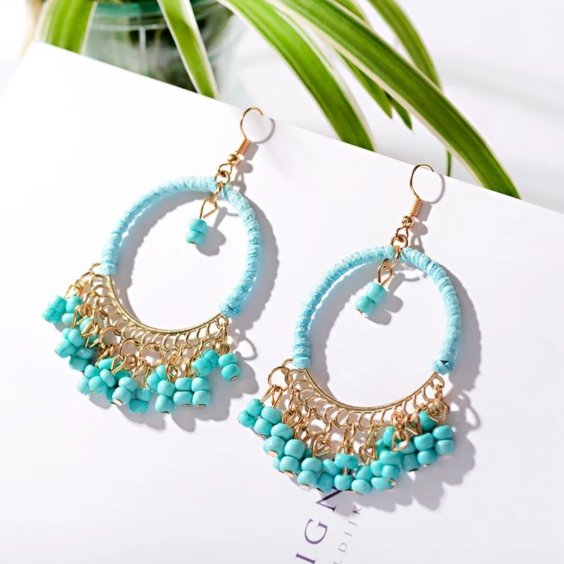 TopHanqi 2019 Новый Bijoux женские Boho большие круглые синие акриловые бусины кисточки