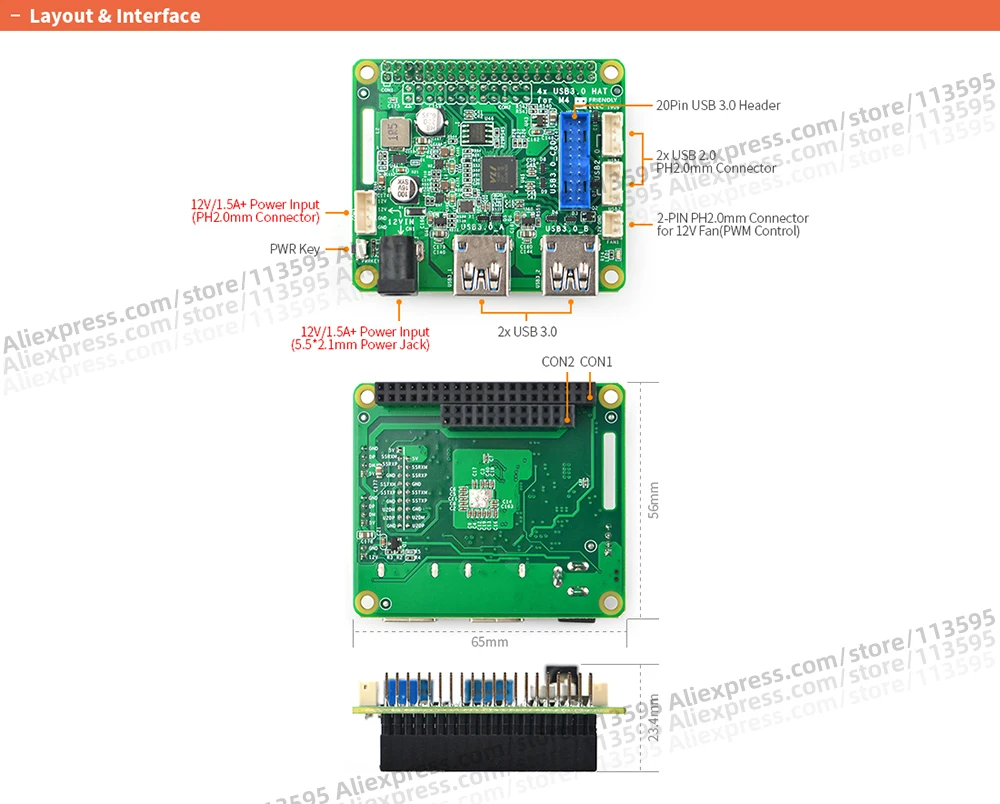 RealQvol Friendlyarm PCIe USB 3,0X4 шляпа для M4 Мощность/вентилятор Интерфейс 40-контактный разъем заполнены