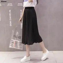 Женская шифоновая юбка летние тонкие однотонные плиссированные юбки Повседневные женские s Saias Midi Faldas винтажные элегантные женские миди юбки Xnxee