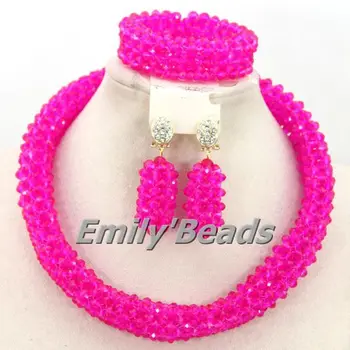 

2015 New Luxury Crystal Necklaces Bracelet Earrings Jewelry Set African Nigerian Wedding Beads Jewelry Set Free Shipping AMJ216