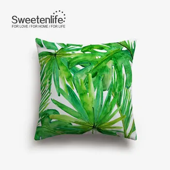 

Sweetenlife Green Leaves Pattern Pillow Cover European Style Cushions Decorative Pillow Cover Square Cushion For Chair Wholesale
