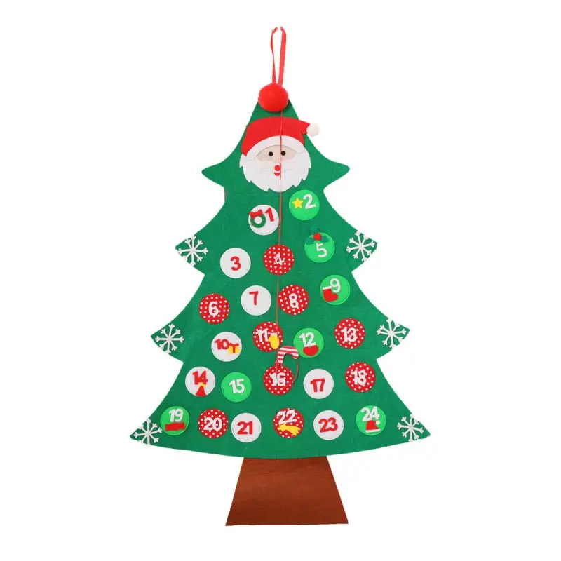 

Christmas Pendant Advent Calendar Cartoon Santa Claus Head Tree Shape Dots Printed Non-woven Cloth Ornament Decorations New