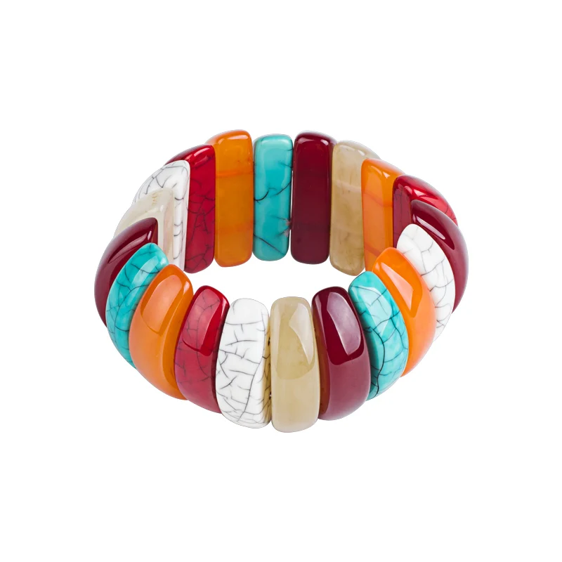 GuanLong Classic Resin Cuff Fashion Bracelets Bangles Women Stretch Acrylic Wide Rainbow Bracelets Female Charm Simple Jewelry (2)