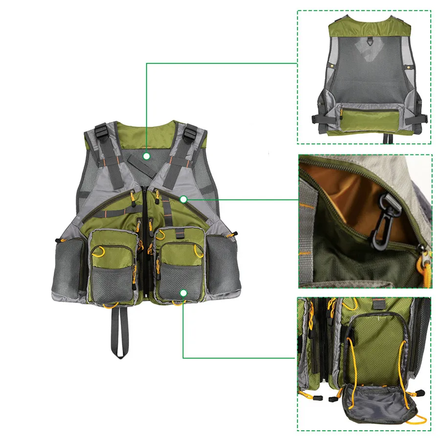 Adjustable Multi function Tactical Fly Fishing Vest Men Mesh Camping