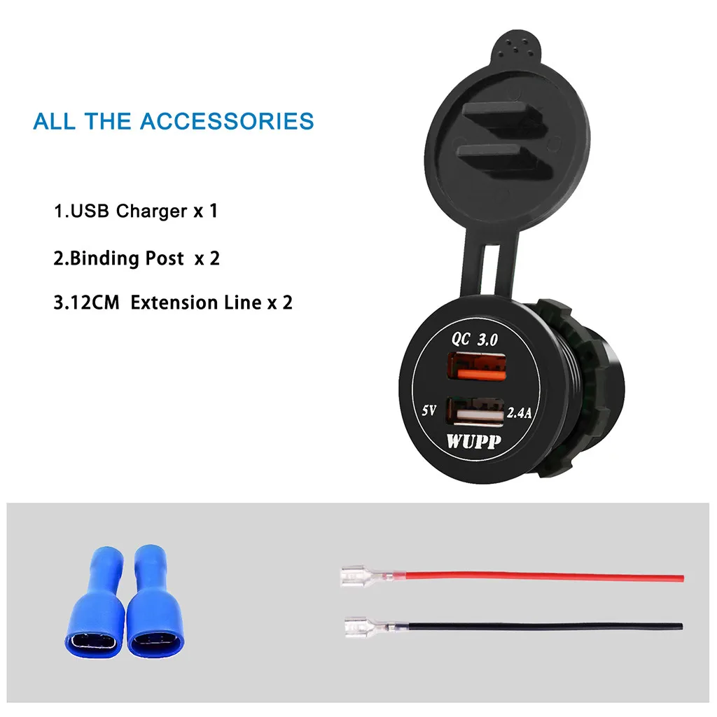 QC 3.0 Dual USB Charger Socket Voltmeter Quick Charge 3.0 Wire Waterproof for Car Motorcycle Mobile Phone Charger Fast QC#Y8