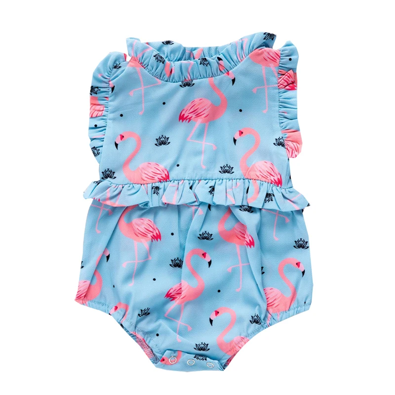 Newborn Baby Girls Bodysuits Summer Sleeveless Flamingo Ruffle Jumpsuit