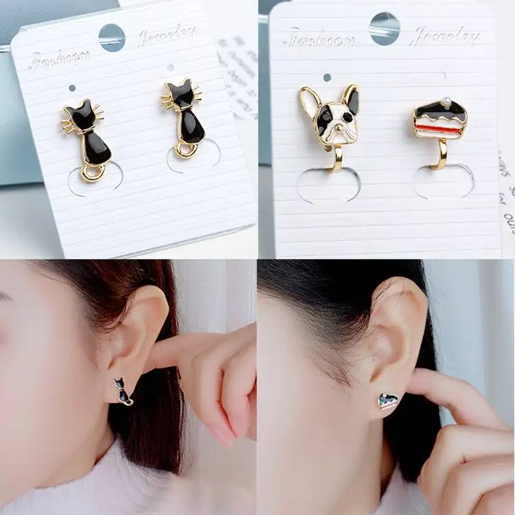 A Set of 2 Pairs Korea Style Animal Insect No Hole Earring Simple Charms Clip on Earrings for Children Students Jewelry Gifts 