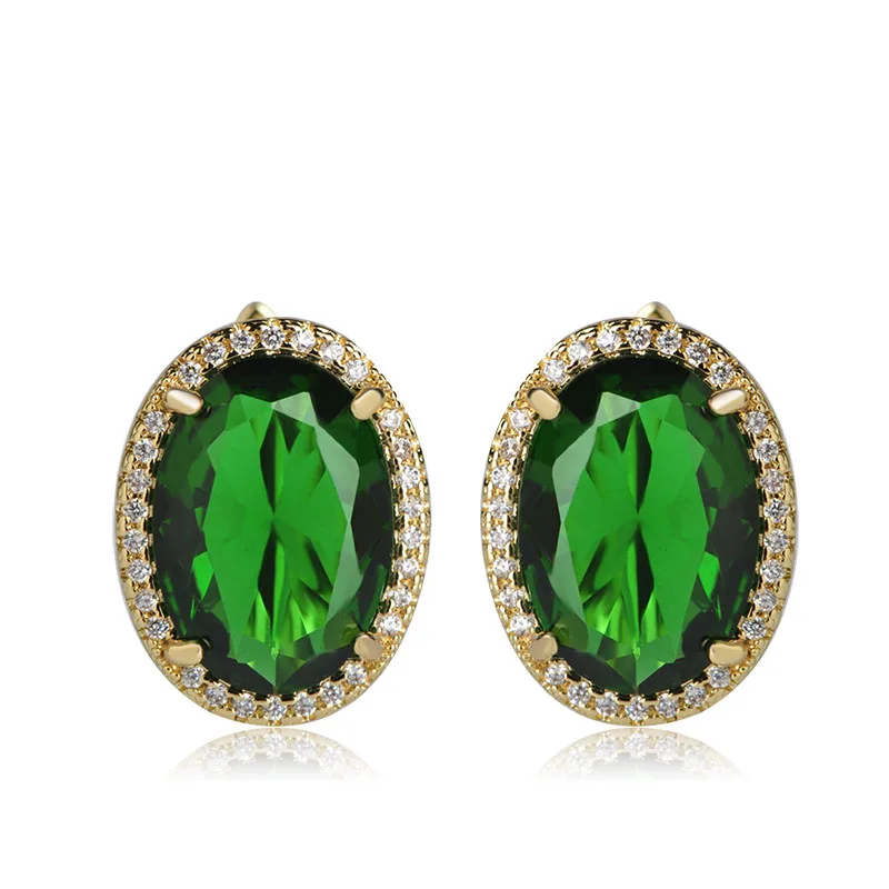 

MECHOSEN New Arrival Oval Shape Stud Earrings Female Pure Green Cubic Zirconia Paved Copper Metal Bijuterias Brincos Aretes
