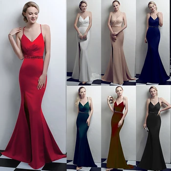 

Sexy Sequin Dress Deep V Neck Evening Party Dress Fashion Spaghetti Strap Side Slit Women Dress Long Backless Summer Dress 2019