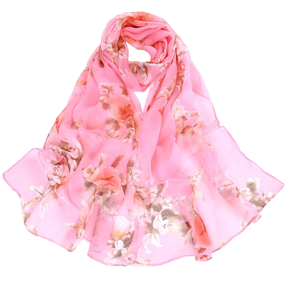 Женский шарф с принтом цветов персика, Летний Тонкий длинный мягкий шарф, элегантная женская шаль с цветочным принтом, дышащие шифоновые шарфы# RN