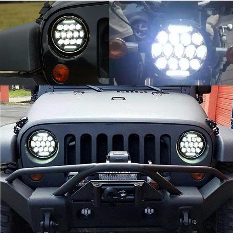 2PCS 75W 7 Silver LED Headlight H4 Hight Low Beam Round Cars Running Lights For Jeep Lada Niva 4X4  未标题-4