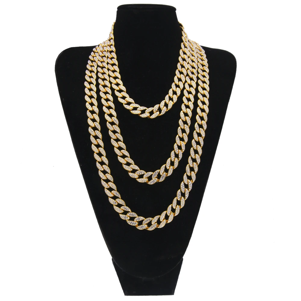 Comprar HipHop oro plata 15mm gargantilla cadena cubana Hombres 18 pulgadas 20 pulgadas 24 pulgadas 30 pulgadas Miami Cuban Link cadena BlingBling joyería