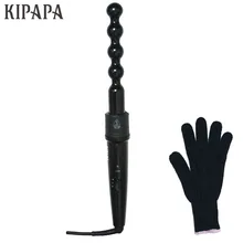 Kipapa Керлинг палочка 1 дюймов электрические бигуди для волос двойной Напряжение большая волна вращающийся Утюг щипцы для завивки с тепловым сопротивлением перчатки