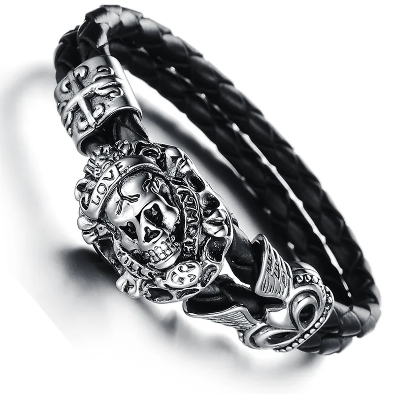 

Genuine Leather Bracelets for Men & Women Black Fashion PU Bangles Wristband Best Gift Occasion Titanium Steel Bracelets