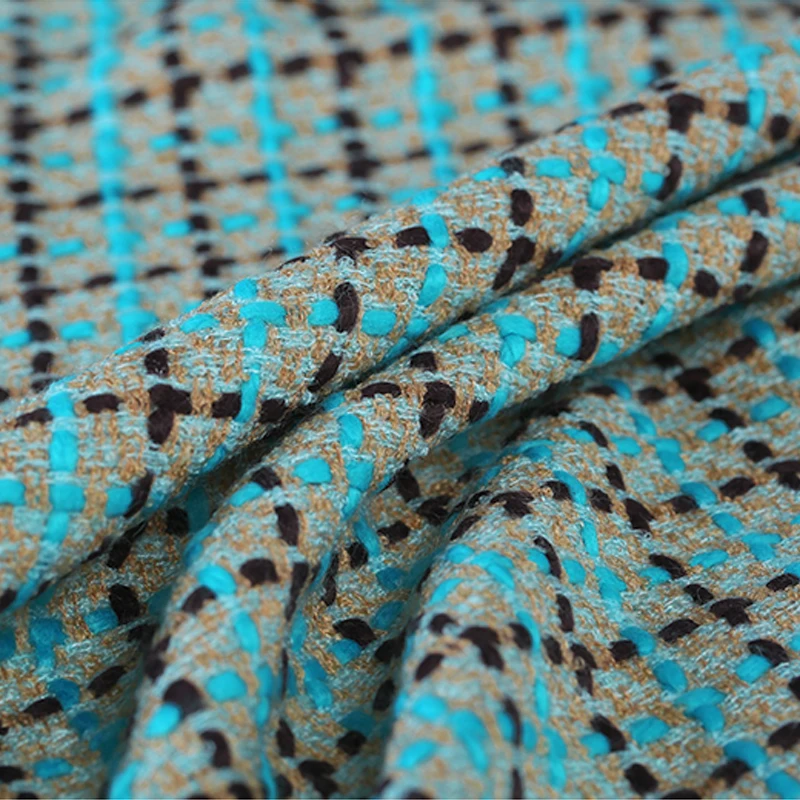 

145CM Wide 480G/M Weight Blue Brown Soft Knitted Tweed Wool Viscose Fabric for Autumn Spring Dress Jacket E974