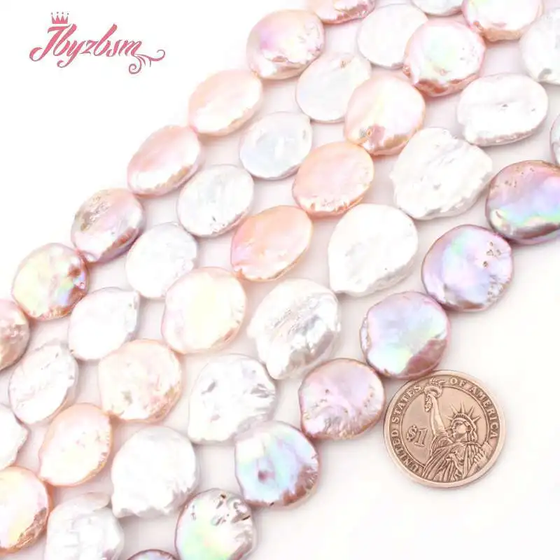 20-25mm Coin Freshwater Pearl Beads Loose Natural Stone Beads For Jewelry Making DIY Necklace Bracelets Spacer Strand 15"