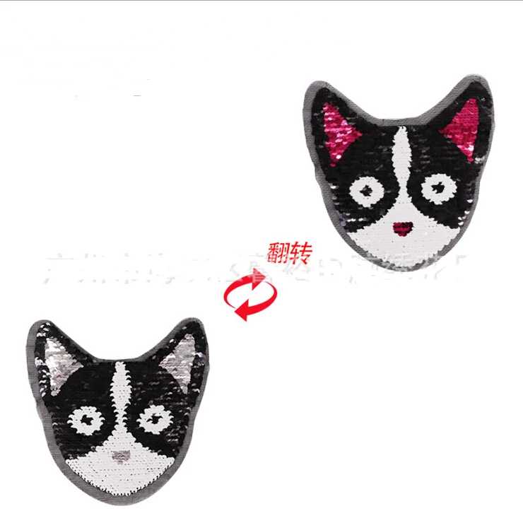 

2018 NEW cat Reversible Change color Sequins Sew On Patches for clothes DIY Patch Applique Bag Clothing Coat Jeans Craft