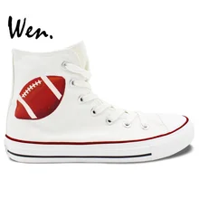 Вэнь Дизайн Пользовательские Ручная роспись обувь Регби Американский футбол мужские белые высокие холщовые кроссовки для дня рождения подарки