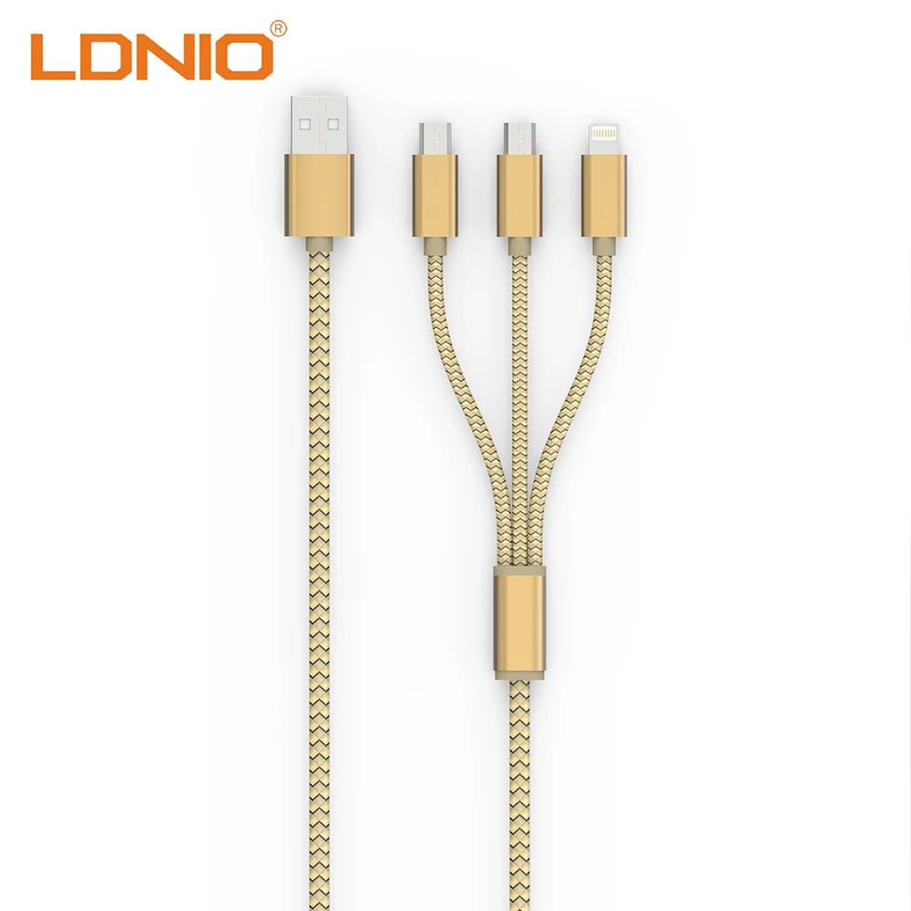 

LDNIO 3 In 1 USB Cable For Mobile Phone 1.2m Micro/Lightning Plug Data Transfer Line Quick Charge USB Cord Adapter Connector