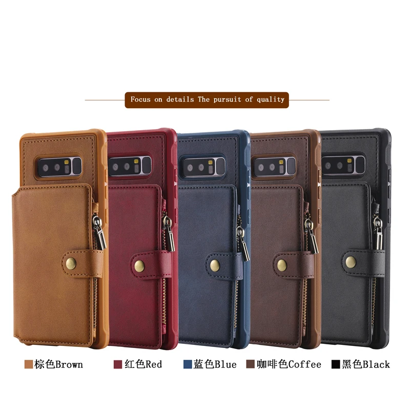 

PU Leather Flip Zip Wallet Phone Soft Silicone Case Cover Shell w/ Zipper Funda Capa for Samsung Galaxy Note 8 Coque Fundas
